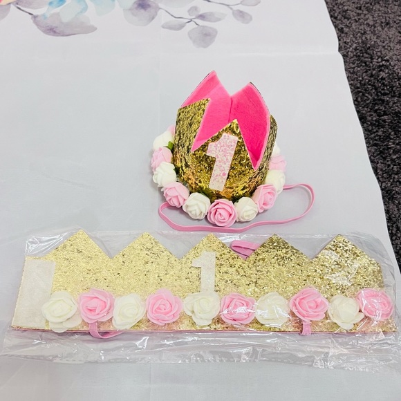 Girl First 1st Birthday Banner, Crown, Candle and Balloon Boxes - Picture 2 of 8